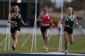 Girls (under 17) 100m final. Talia Martin (pink) wins in front of Jess Lehmann (green) and Ruby Buchanan (black)